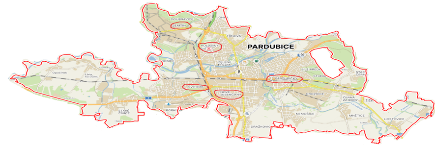 Mapa Pardubic