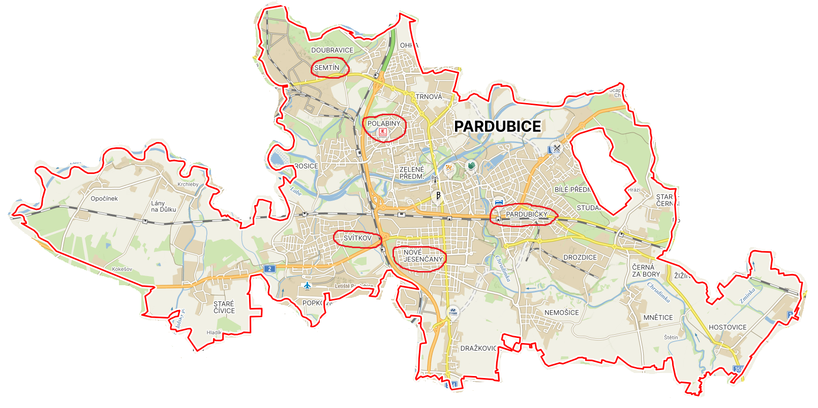 Mapa Pardubic